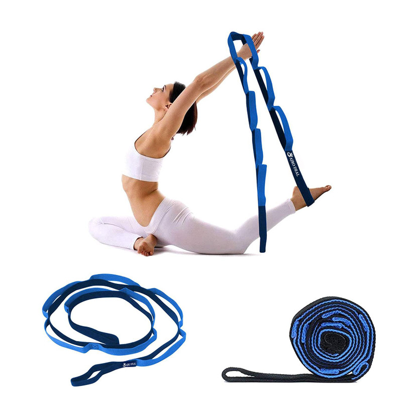 AJRO DEAL Yoga Strap/Belt with 8 loops Extra Safe Adjustable Best for Daily Stretching Cotton, Polyester Yoga Strap(Blue)