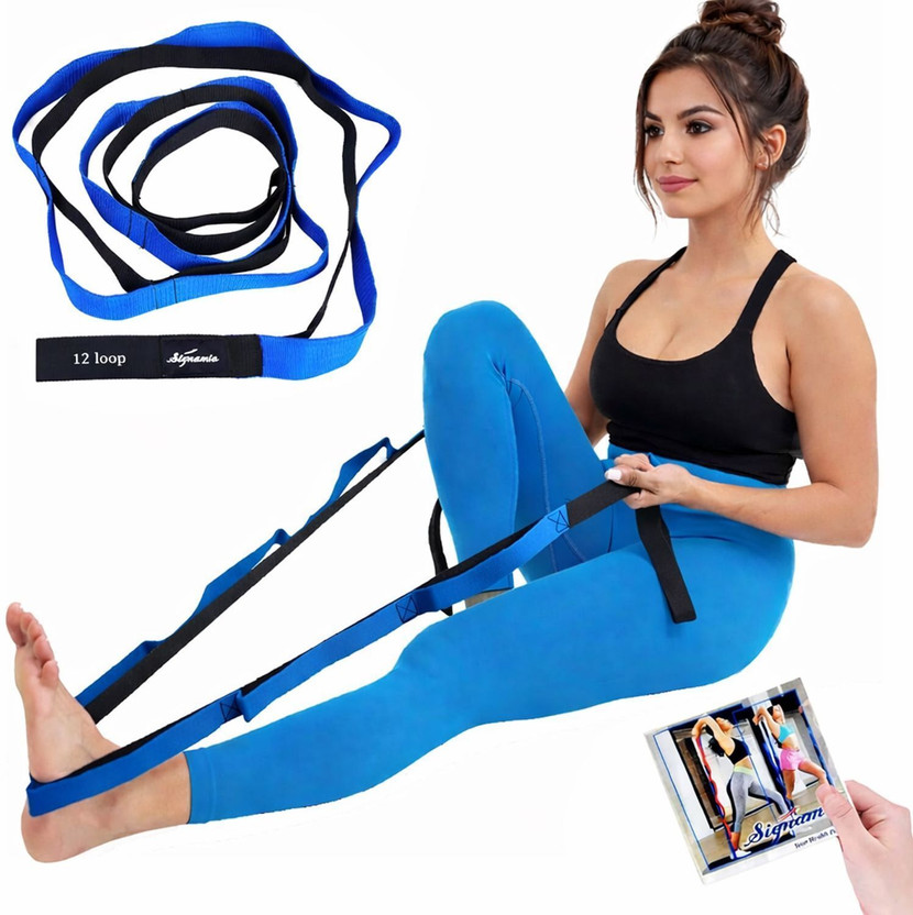 Signamio 12 loop Yoga Belt Extra Safe Adjustable, Durable Delicate Texture Fitness -Yoga Nylon Yoga Strap(Black, Blue)