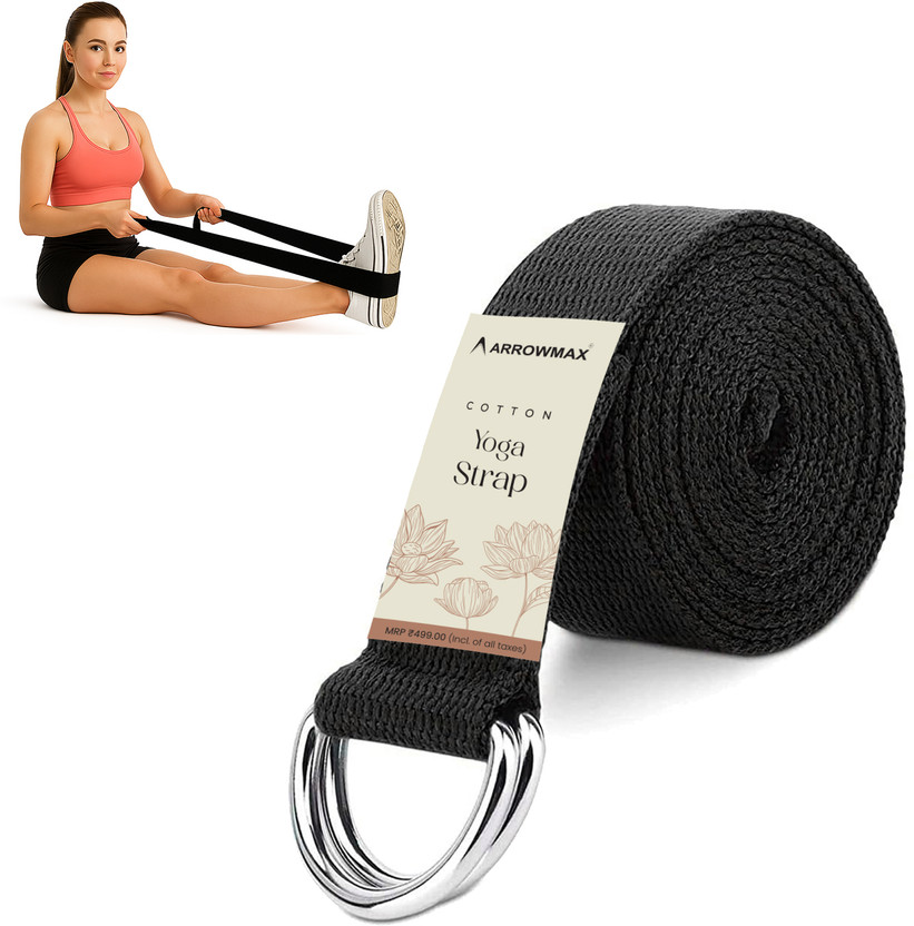 ArrowMax Yoga Belt For Women & Men For Stretching Yoga Strap Cotton Cotton Yoga Strap(Black)