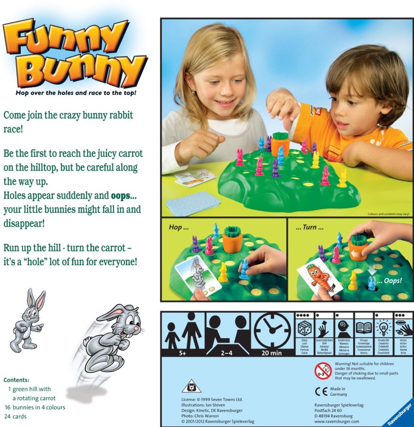 funny bunny game  Ravensburger Funny Bunny Game for Children Age 4 Years  and Up - 2 to 4 Players - Kids Gifts