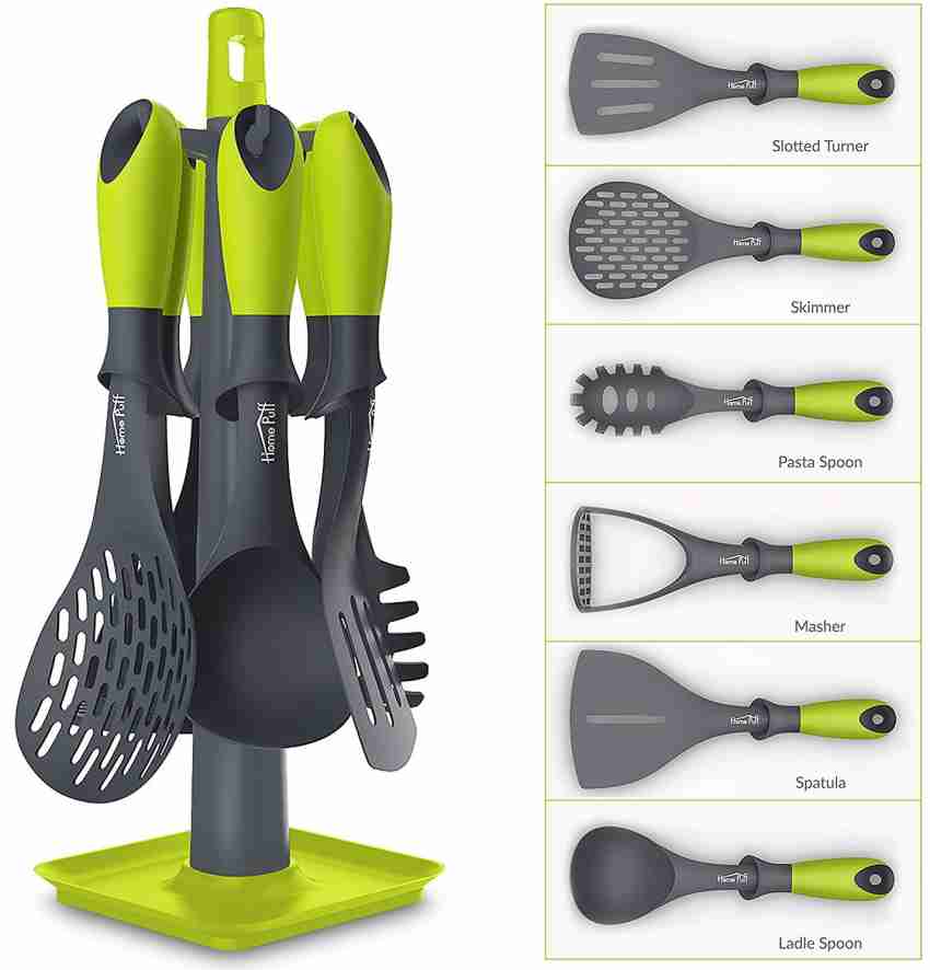 Nylon Kitchen Tools with Rotating Stand, Set of 7