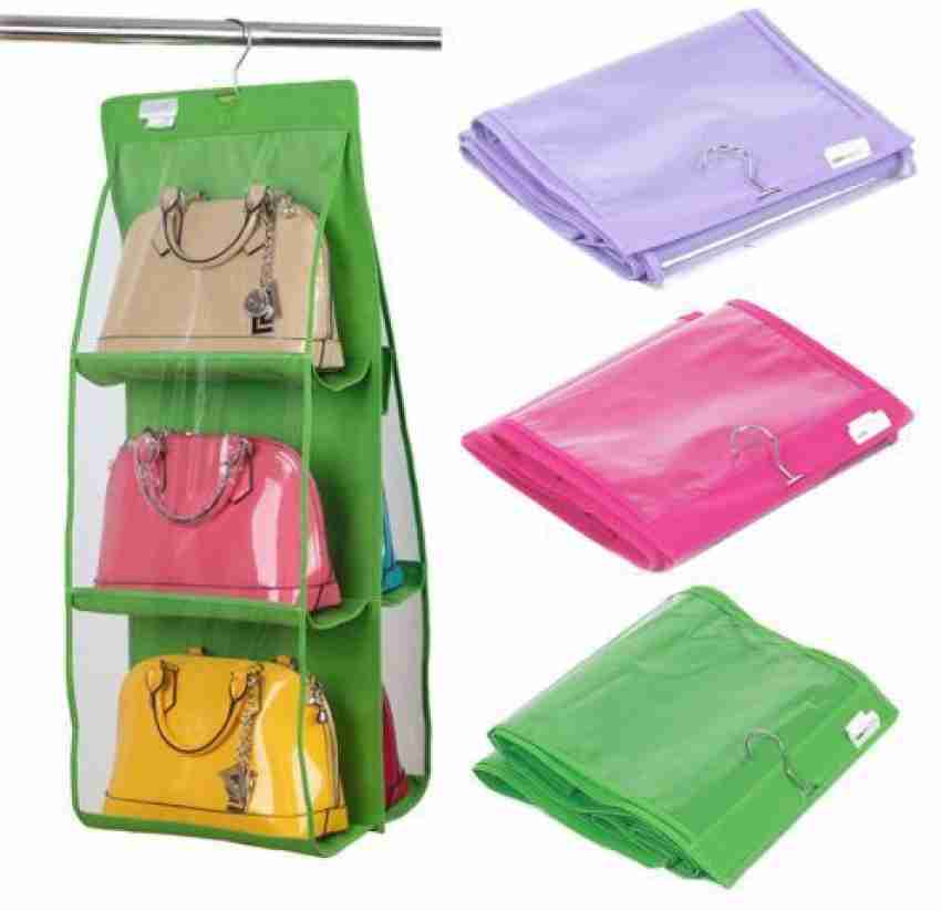 1pc Black 6-compartment Hanging Handbag Organizer Closet Storage Non-woven  Dustproof Storage Bag With Multi-layer Design For Household Use