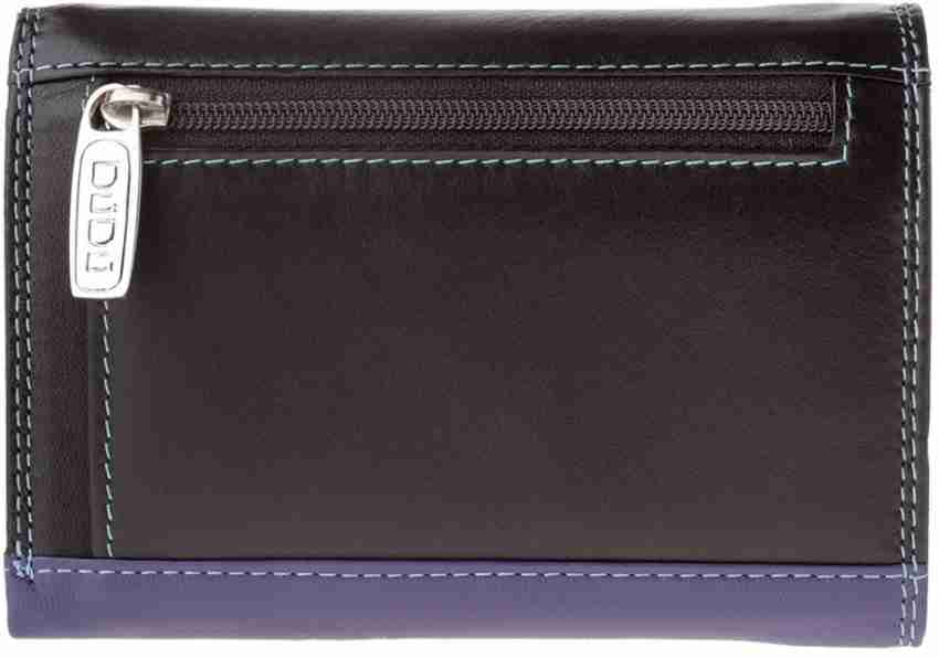 DuDu Womans leather multi color wallet with flap - Black