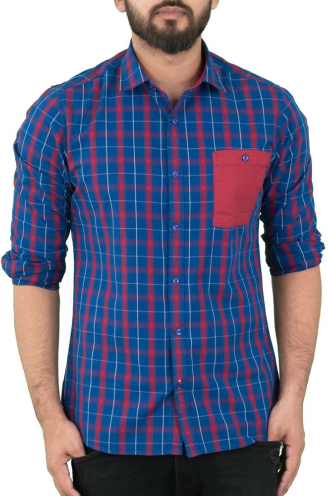 JOHN LOUIS Men Checkered Casual Red, Blue Shirt - Buy Red, Blue