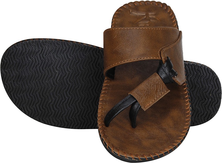 Kraasa Men Synthetic Leather Chappal (Black) Slippers