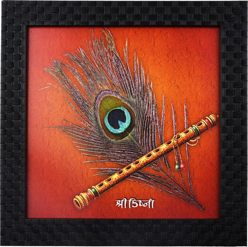 krishna flute with peacock feather painting