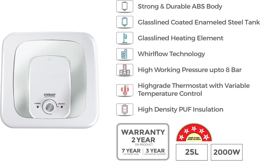 EVEREADY 25 L Storage Water Geyser (Enlivo25VP, White) Price in India - Buy  EVEREADY 25 L Storage Water Geyser (Enlivo25VP, White) online at  Flipkart.com