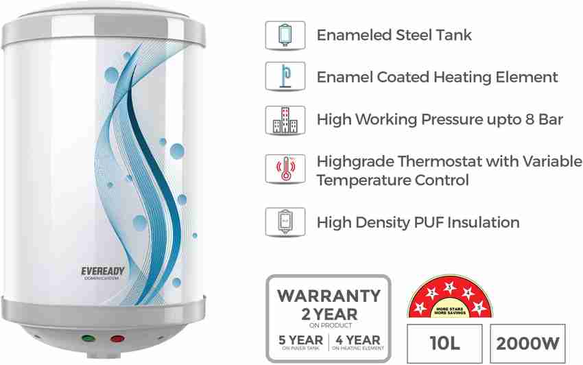 EVEREADY 10 L Storage Water Geyser (Dominica10VM, White) Price in India -  Buy EVEREADY 10 L Storage Water Geyser (Dominica10VM, White) online at  Flipkart.com