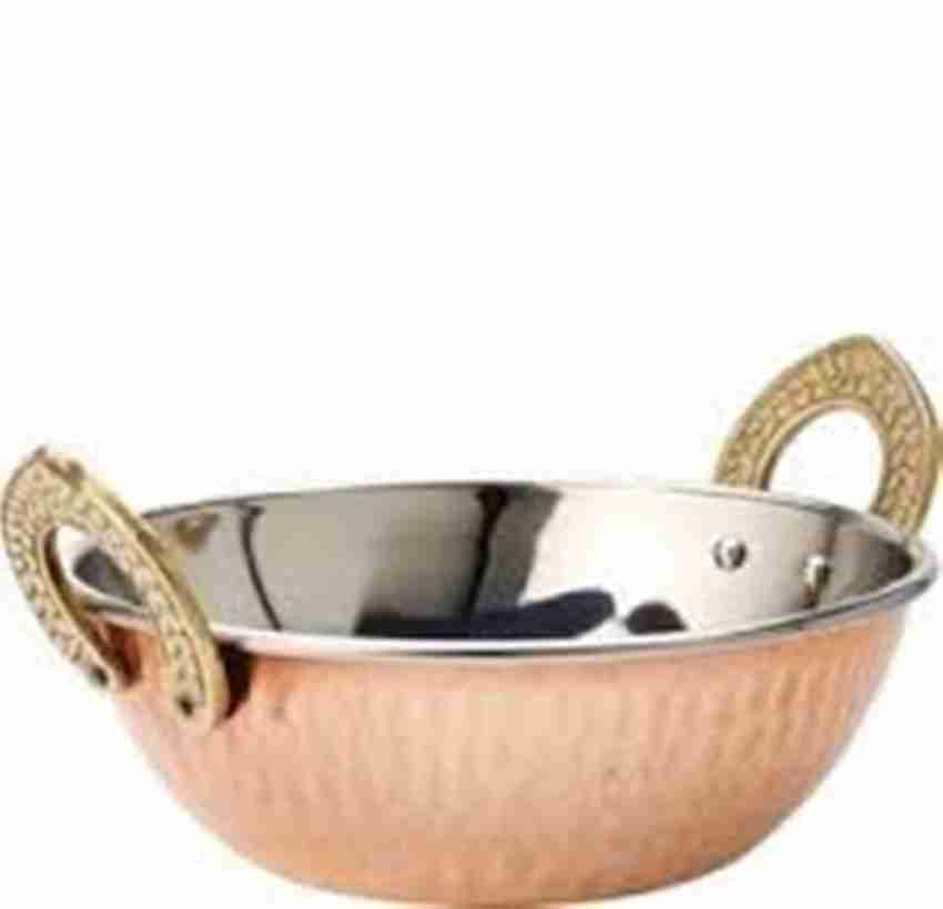 Karahi Serving Bowl - Pure Copper & Stainless Steel 48 oz (8 Diameter)