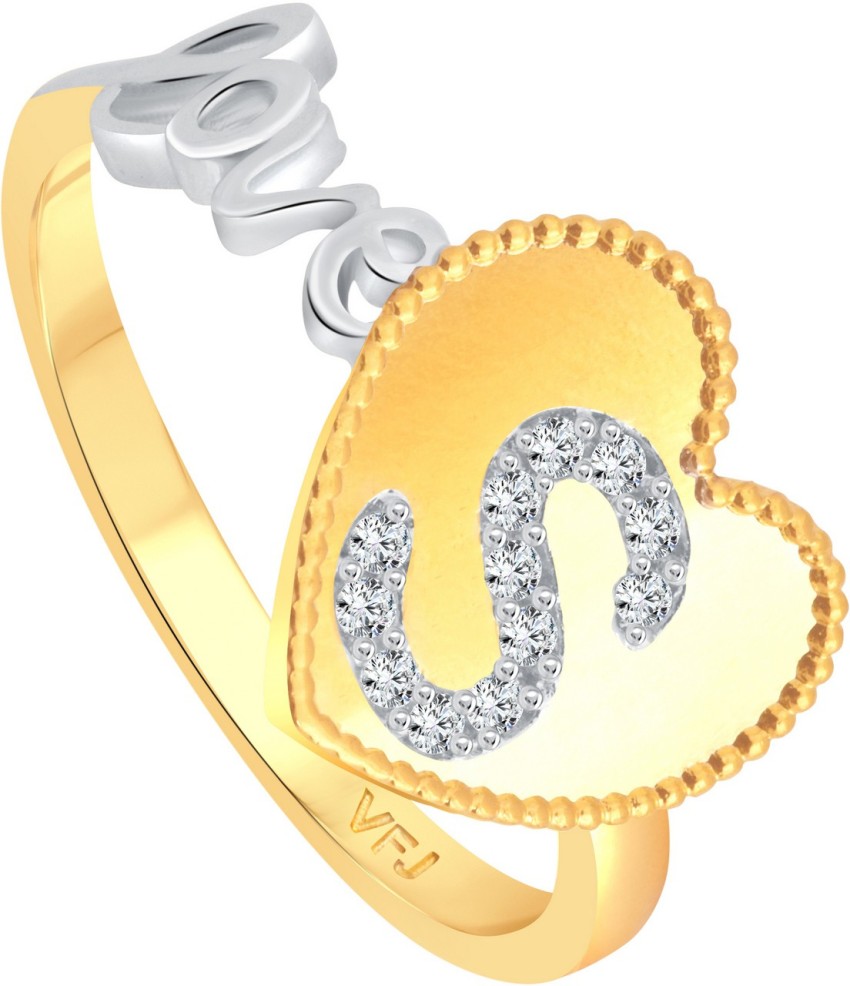 Vighnaharta Valentine Love S Letter In Heart Alloy Cubic Zirconia Gold Plated Ring