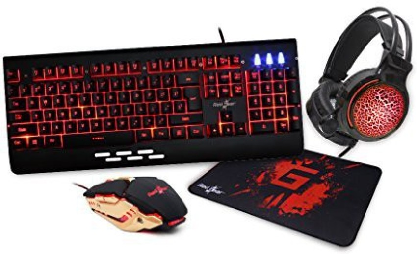 Ritz Gear Gaming Accessories Kit (Red) | 4-in-1 LED Backlight Bundle PC  Combo with Multimedia Keyboard, Optical Mouse, Mouse Pad & Headset with