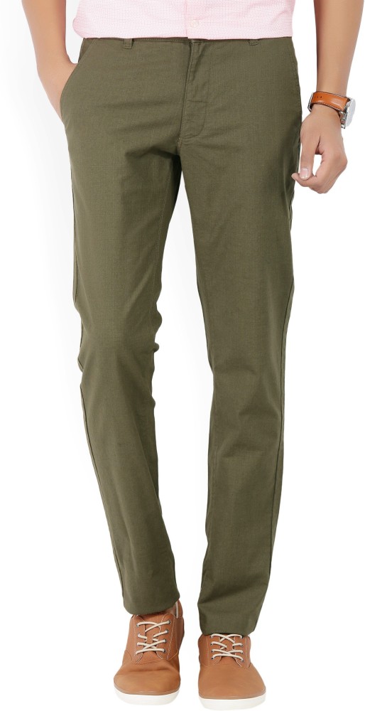 Scullers Slim Fit Men Dark Green Trousers  Buy OLIVE Scullers Slim Fit Men  Dark Green Trousers Online at Best Prices in India  Flipkartcom