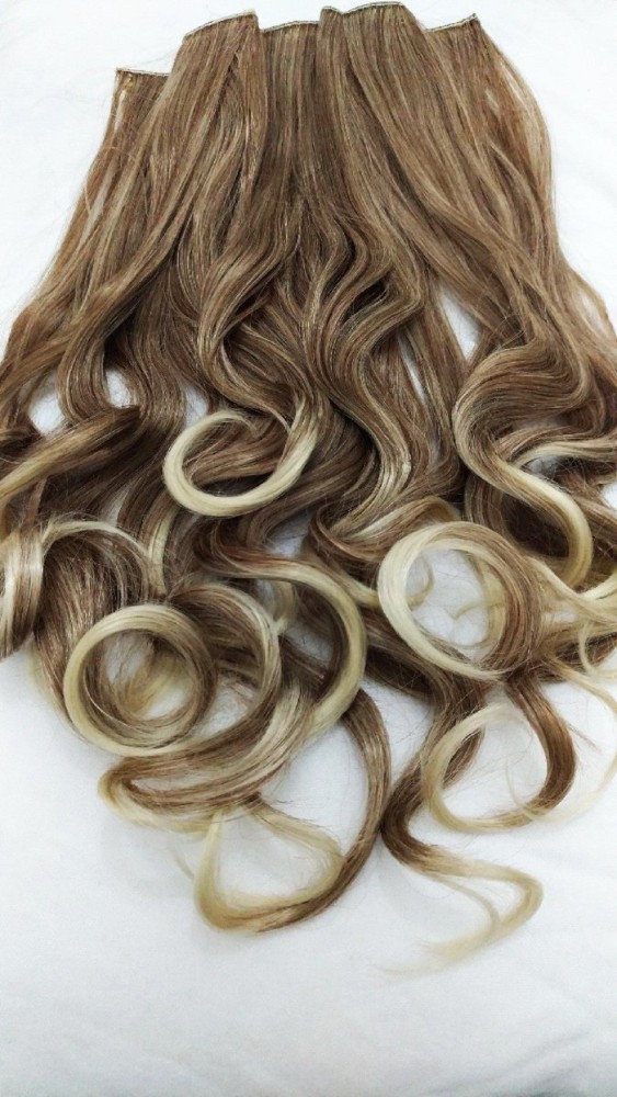 Set Of 4 Pcs Golden Colored Highlight Hair Extensions Streak For Women Girls
