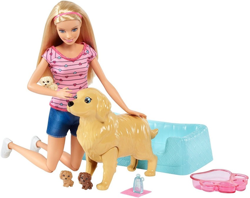 Barbie Doll and Newborn Pups Playset With Dog HCK76