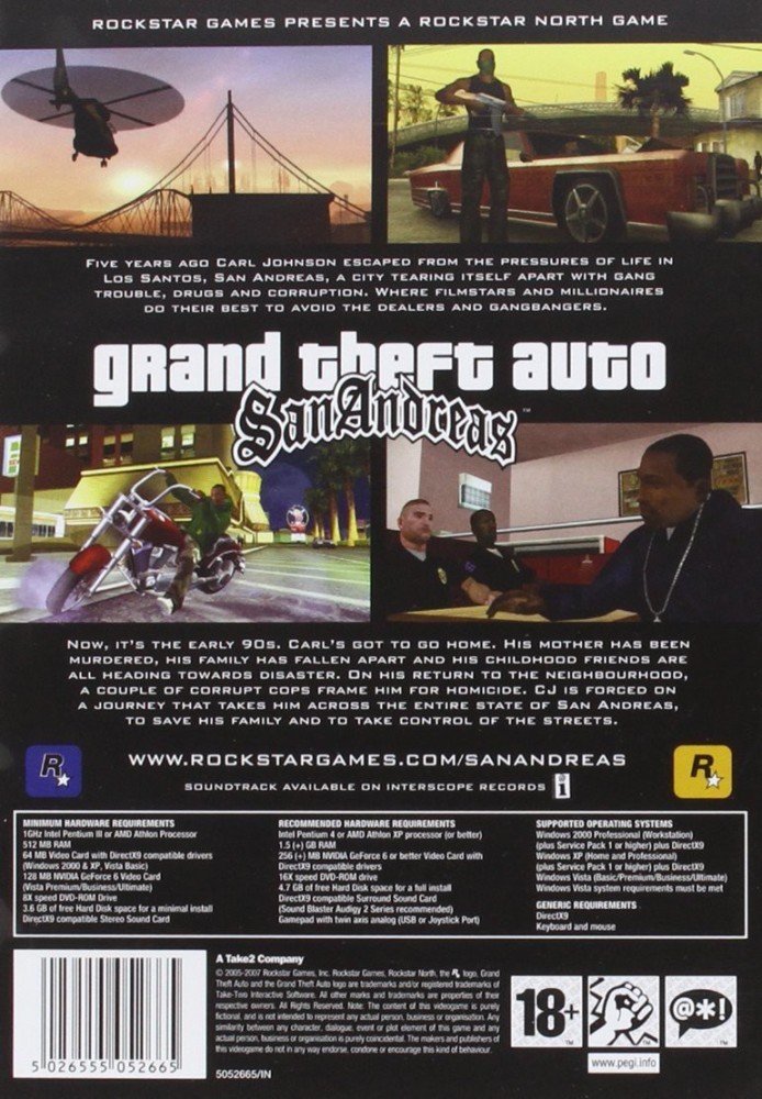 Grand Theft Auto: San Andreas 2nd Ed DVD for Windows PC by