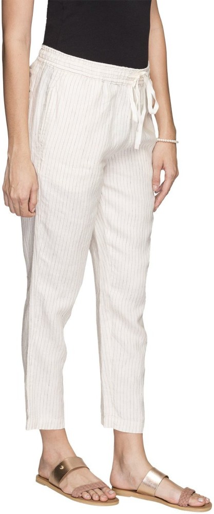 Buy Cottonworld Men Cream-Coloured Comfort Regular Fit Solid Linen Regular  Trousers online | Looksgud.in