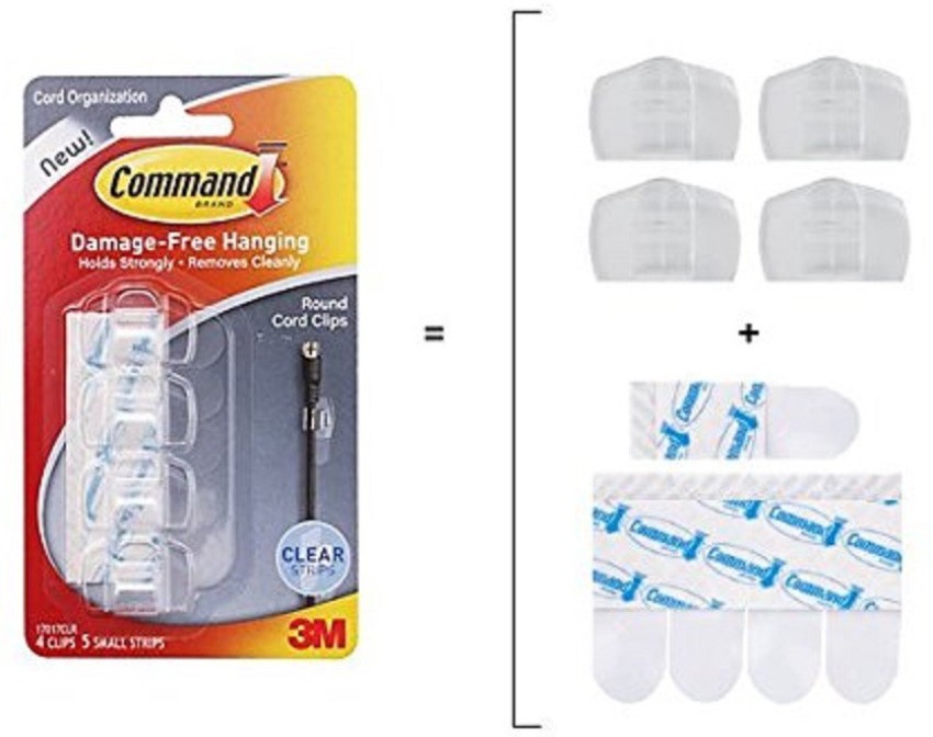 Command Round Cord Clips, Clear, Damage Free Organizing, 10 Cord Clips and  12 Strips 