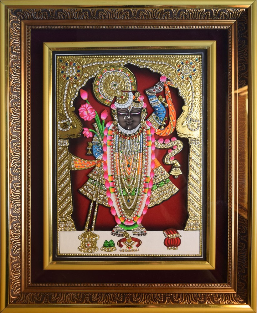 Mukund Arts Shreenathji Shrinathji Rajbhog hand wood painting gold ...