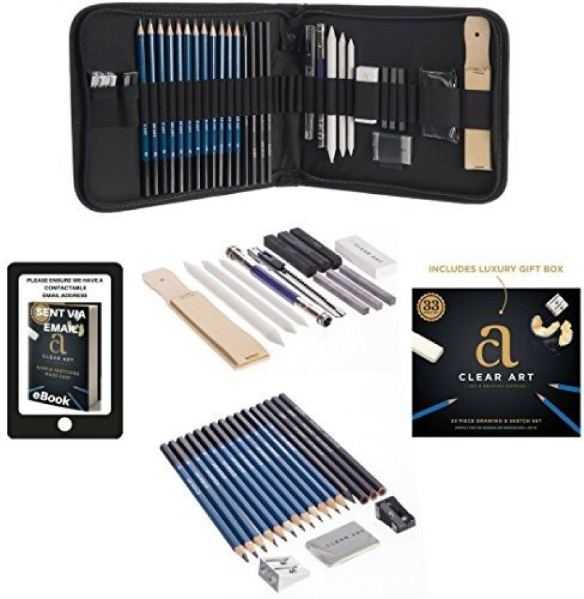Definite Art Sketching Pencils Drawing Kit 42 Pcs with Zippered Carrying  Case 26 Pencil 6 Sticks 3 Stumps 3 Eraser 1 Sharpener 1 Sand Paper 1  Cutter 1 E0xtender 1 Carry Case  Amazonin Home  Kitchen