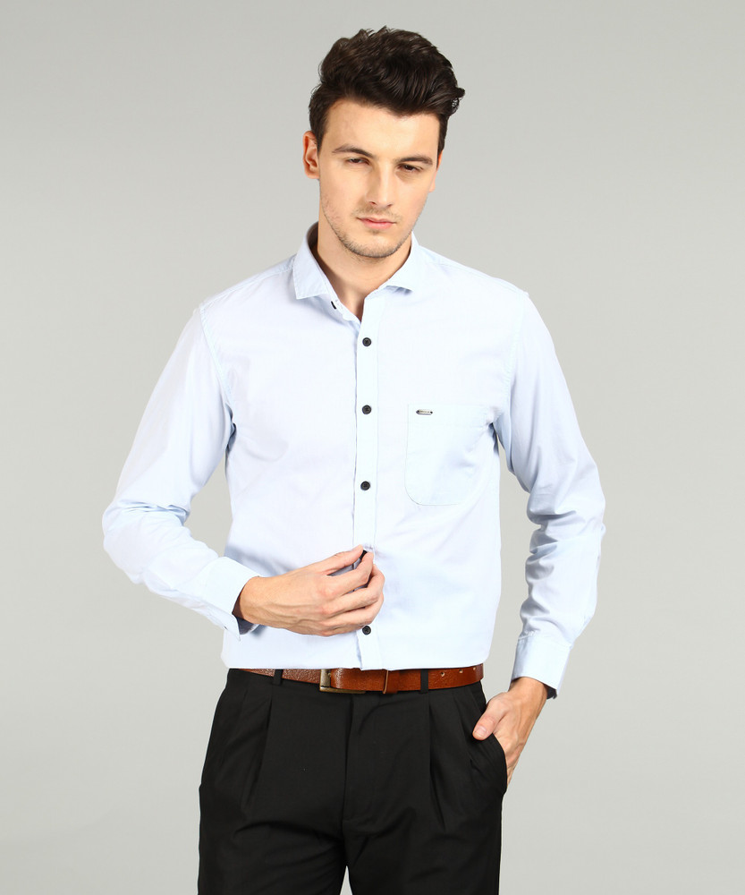 peter england men solid casual blue shirt