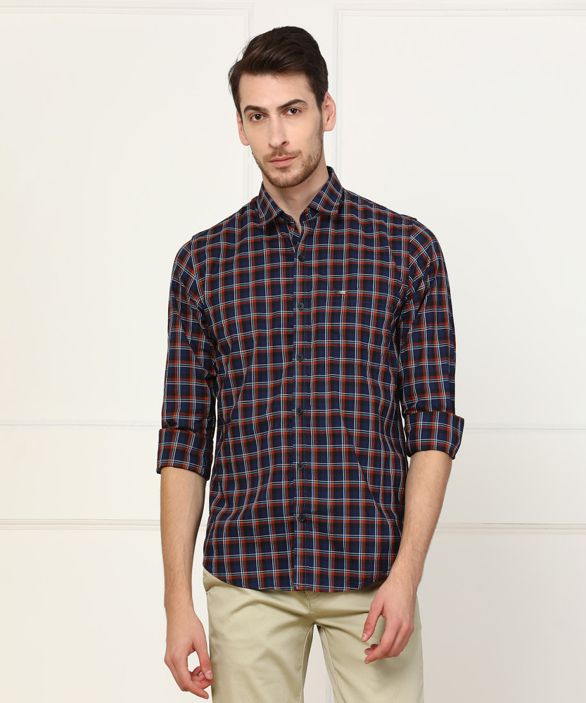 Men Checkered Casual Dark Blue Shirt 