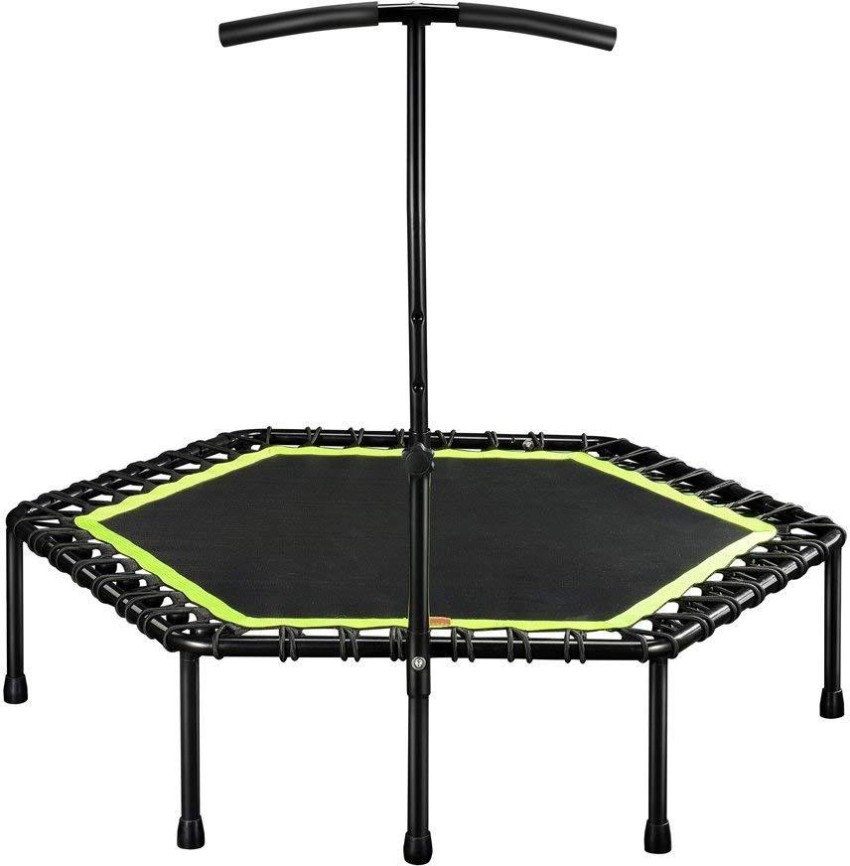 Mini trampoline with clearance handrail