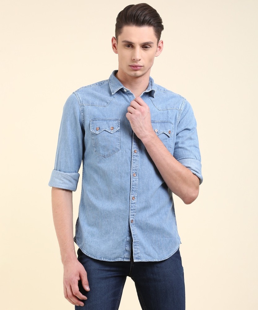 levi's men solid casual blue shirt