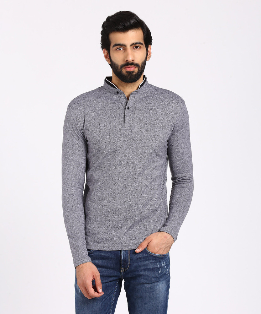 KILLER Solid Men Mandarin Collar Grey 