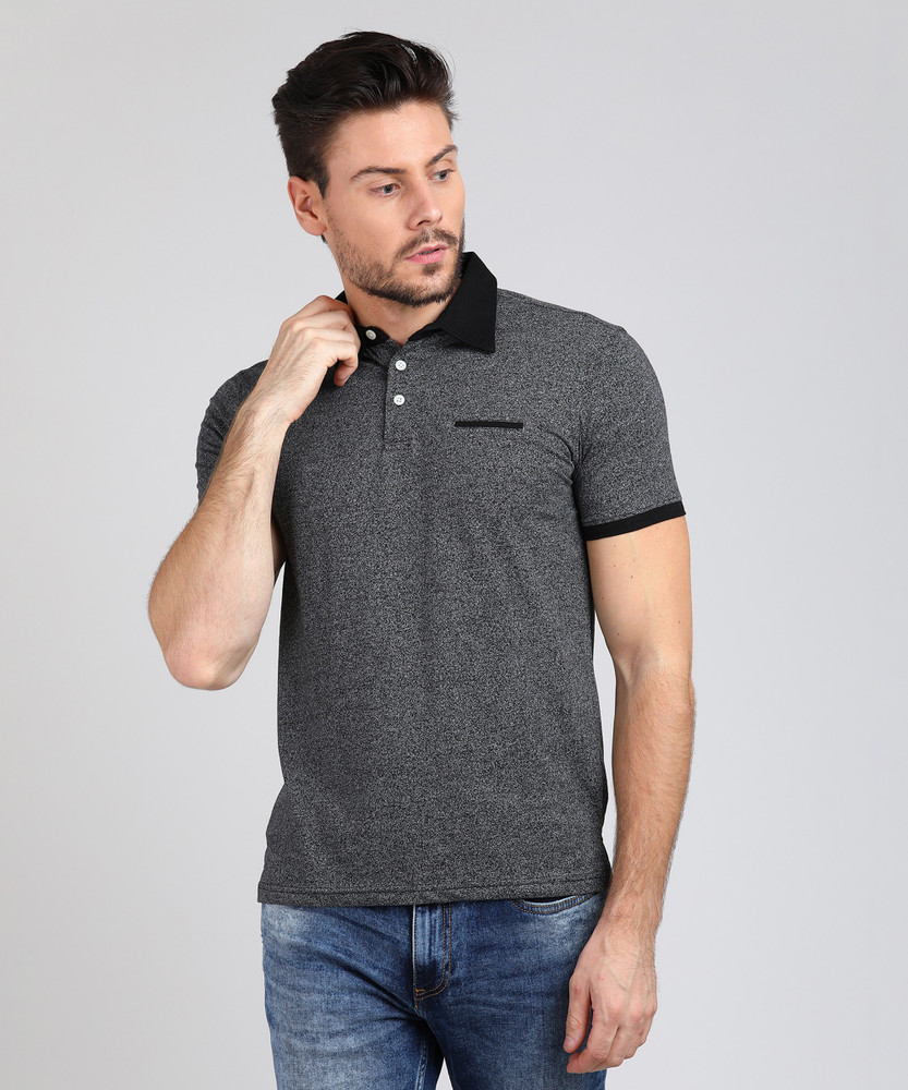 Pantaloons Solid Men Polo Neck Grey 