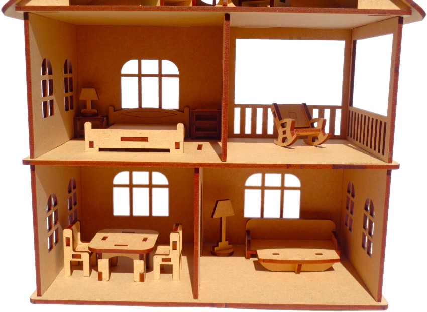 assembled wooden dollhouse