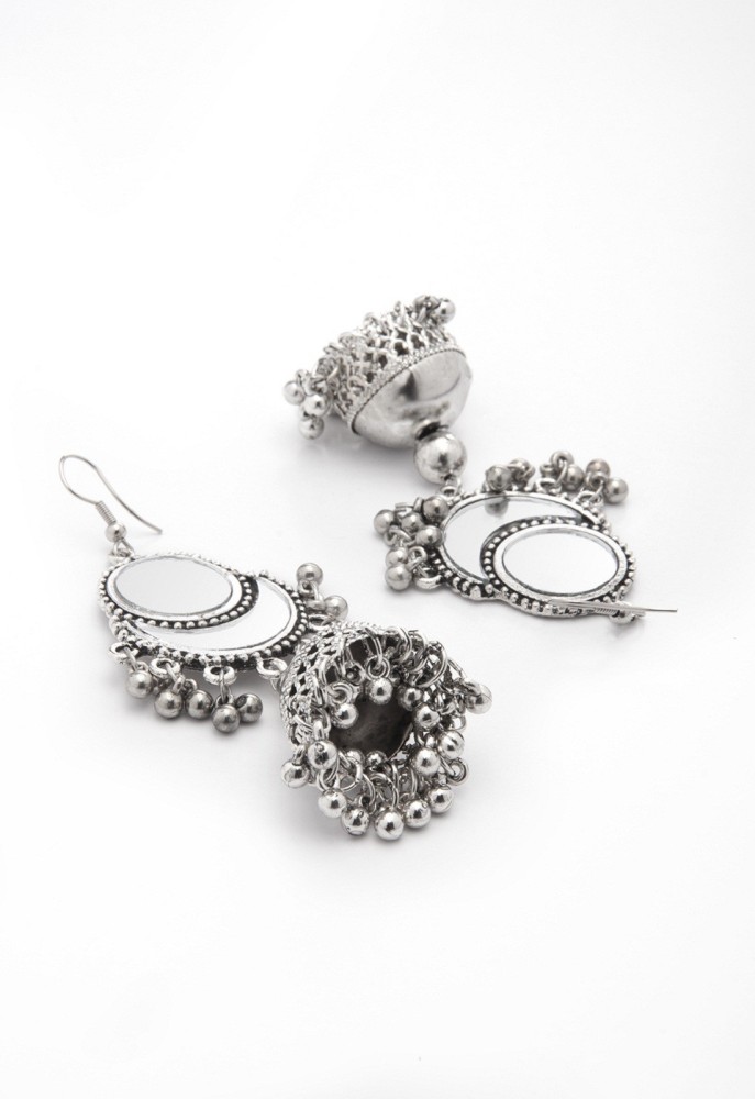 Oxidised Silver Mirror Earrings