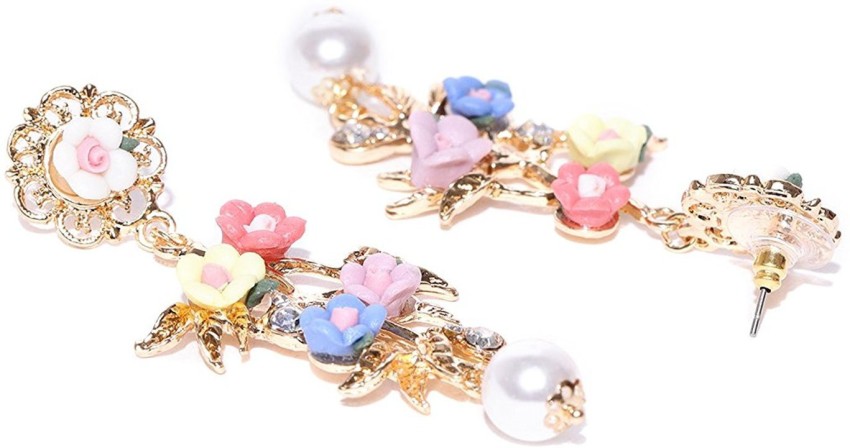 Buy Pink Floral Rose Quartz Silver Drop Earrings Online at Jayporecom