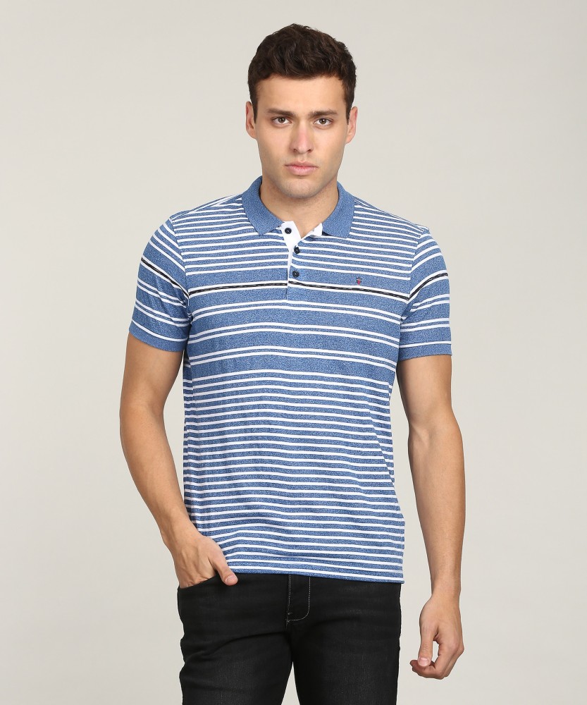 LOUIS PHILIPPE Striped Men Polo Neck Blue T-Shirt - Buy LOUIS PHILIPPE  Striped Men Polo Neck Blue T-Shirt Online at Best Prices in India