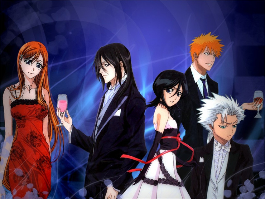 HD wallpaper: anime, Bleach, Kuchiki Rukia, Kurosaki Ichigo, Inoue Orihime