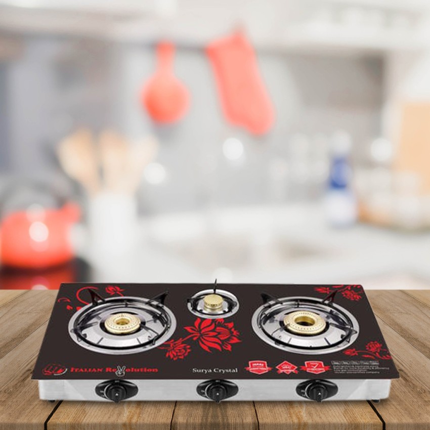 surya crystal 3 burner cook top