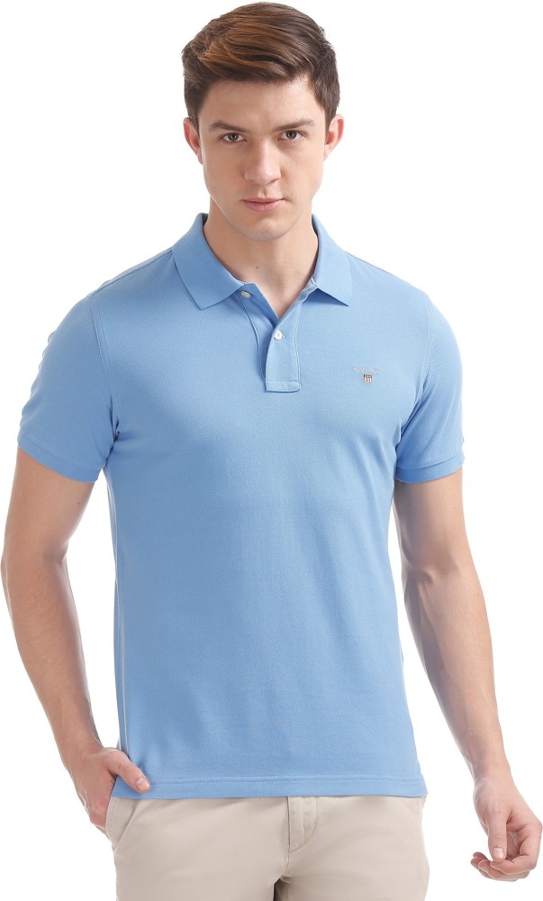 Men Polo Neck Light Blue T-Shirt - Buy Gant Solid Men Polo Neck Light Blue T-Shirt at Prices in India | Flipkart.com