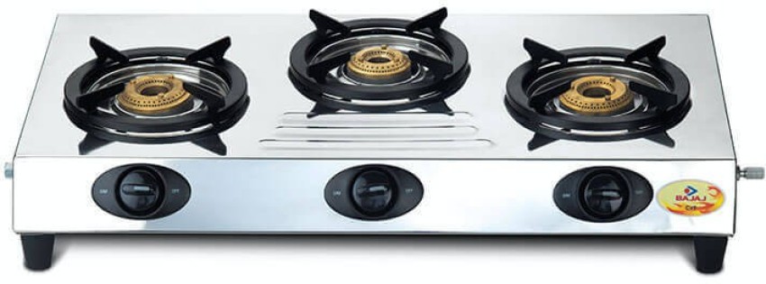 bajaj gas stove 3 burner stainless steel