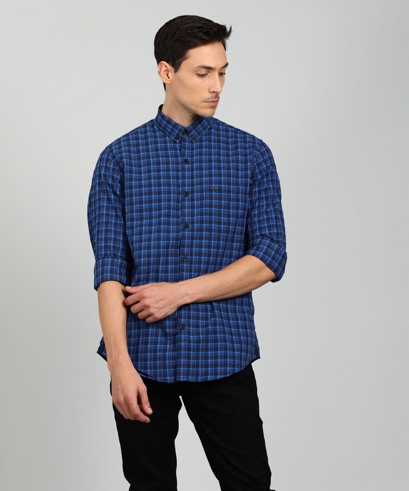 Men Checkered Casual Dark Blue Shirt 