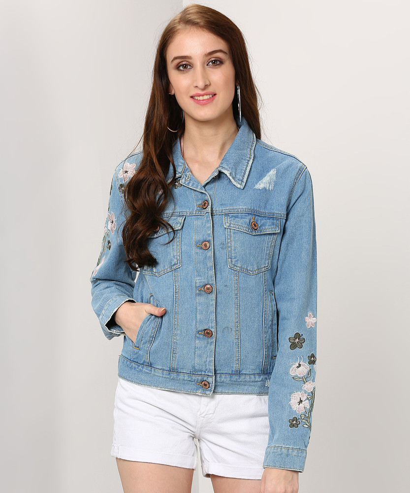 Sleeve Solid Women Denim Jacket 