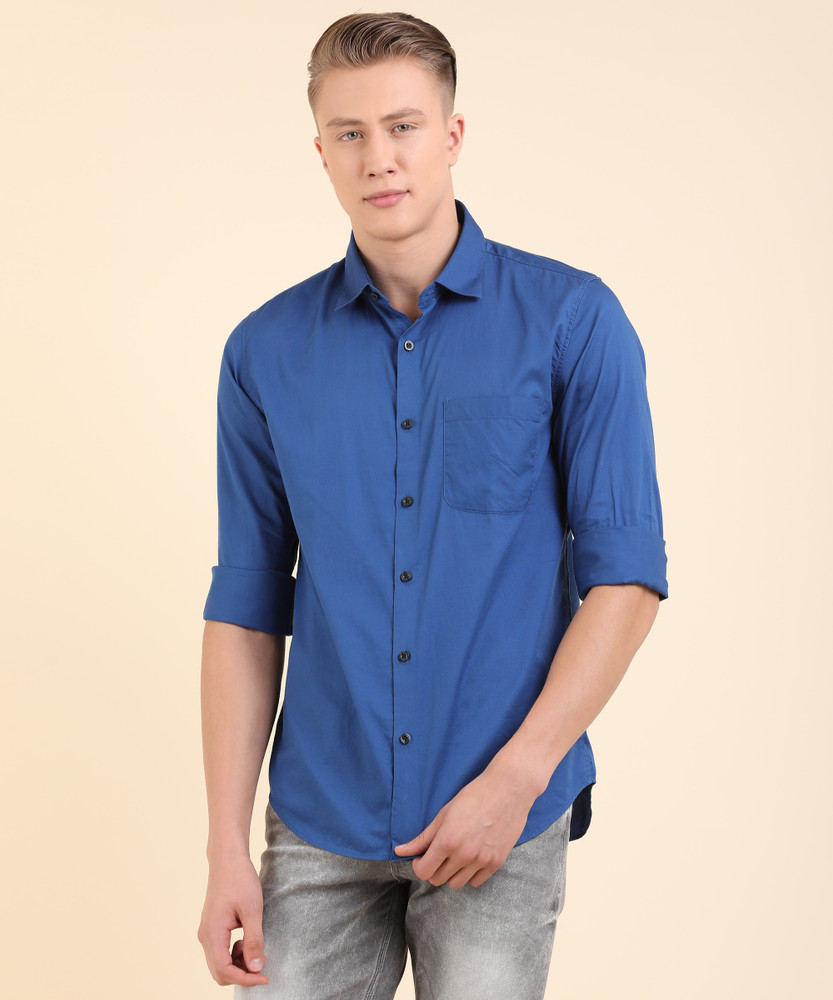peter england men solid casual blue shirt