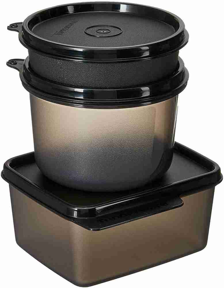 TUPPERWARE Polypropylene Ubercool Lunch Set, Black 3  Containers Lunch Box 