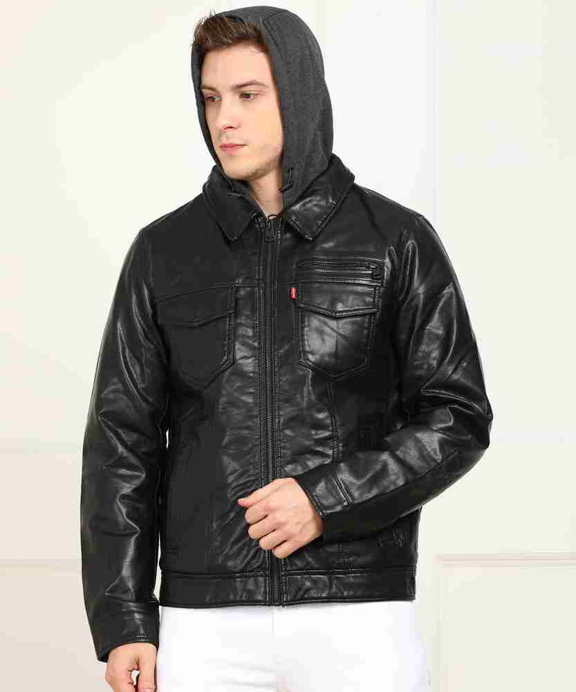 levi's black leather jacket mens