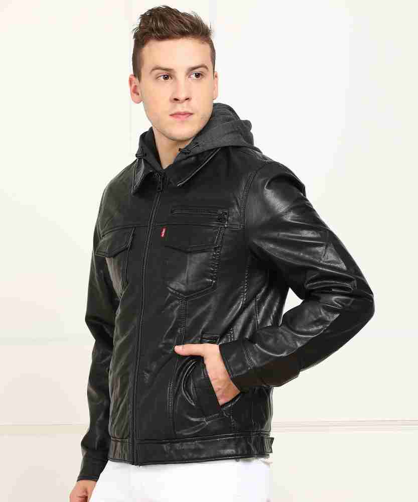 levi's black leather jacket mens