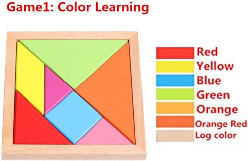 6-Piece Wooden Color Block Puzzle, Red/Yellow/Blue