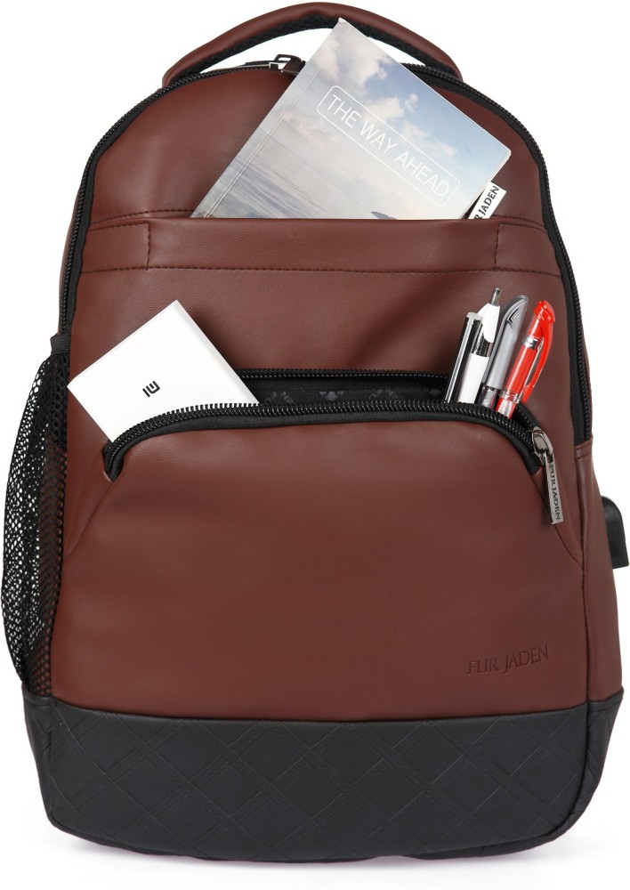 Fur Jaden Brown Faux Leather 15.6 Inch Laptop Backpack – Fur Jaden