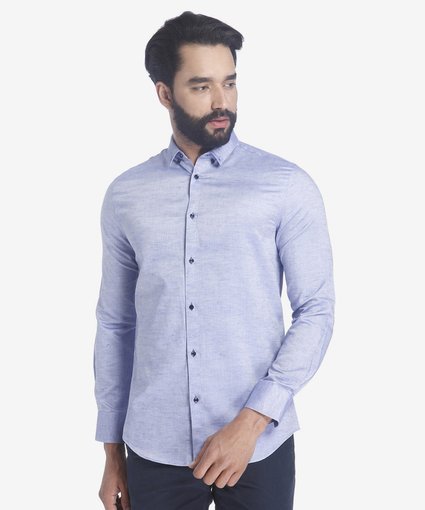 JONES Men Solid Casual Blue Shirt 