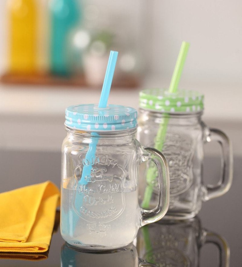 4pcs Transparent Colored Mason Jar Cups With Lid And Straw For