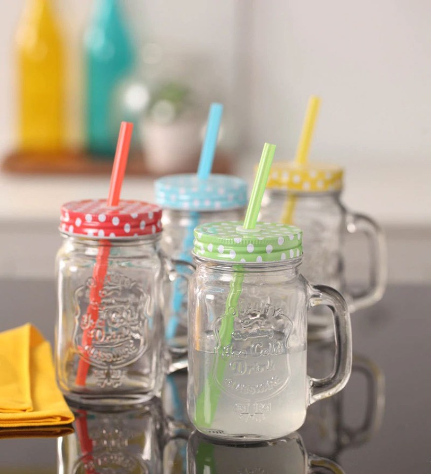 BUY SURETY Glass Straw Jar with Lid and Straw Summer Ice Cream Fruit Cold  Drinking Water Jars Cold Coffee Juice Cup Glass Mason Jar Price in India -  Buy BUY SURETY Glass