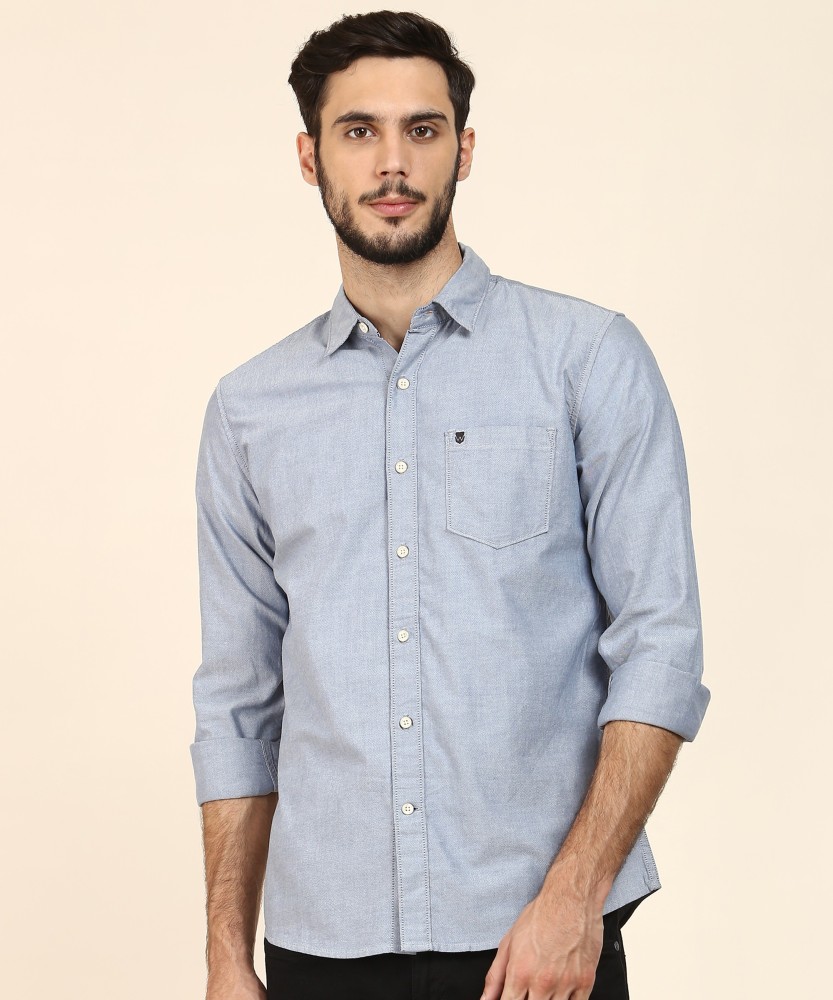 wrangler men solid casual blue shirt