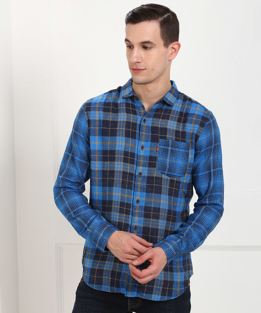 LEVI'S Men Checkered Casual Blue Shirt 